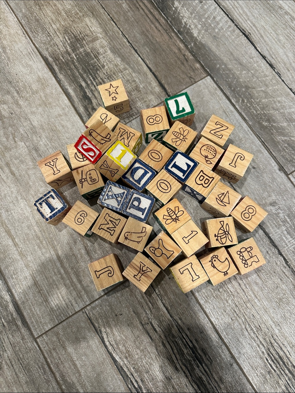 Wooden Alphabet & Number Blocks - Multicolor Accents